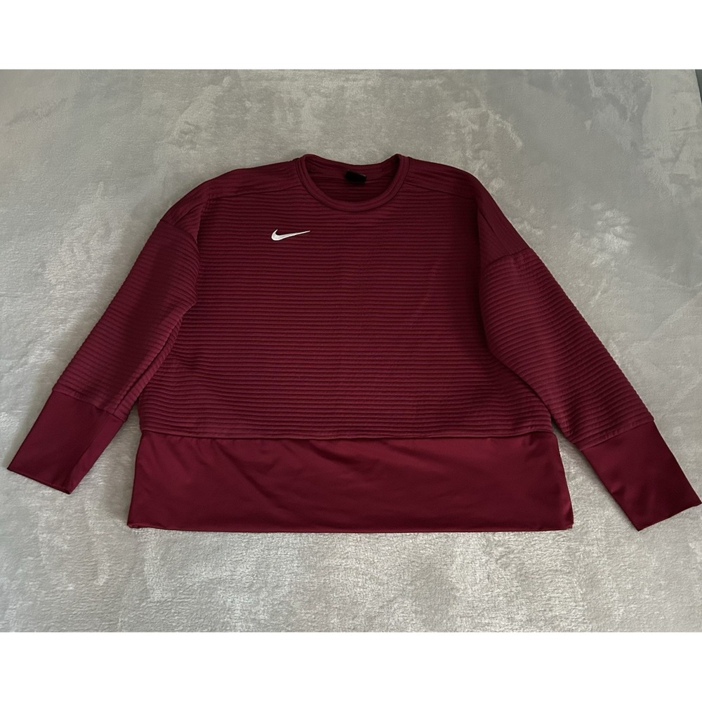Nike DriFIT Double Knit Crewneck Sweatshirt L Burgundy Ribbed AQ3509-692